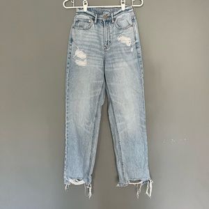 Light wash high waisted distressed jeans